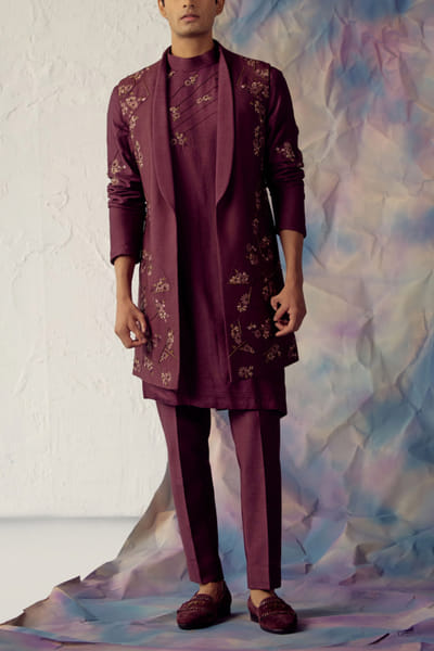 Wine shrug and kurta set
