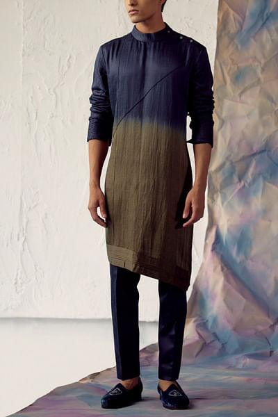 Olive embroidered ombre kurta set