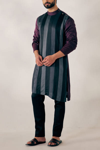Black panelled kurta set