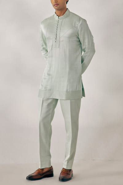 Jatin Malik Pastel blue linen silk kurta set JMCSEP2212