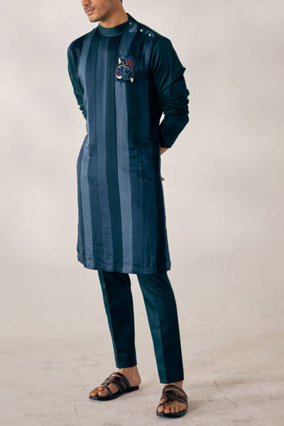 Teal panelled kurta set