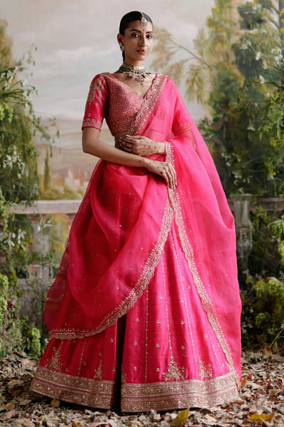 Hot pink dori embroidered lehenga set