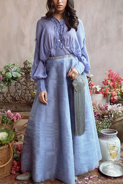 Aegean blue blouse and skirt
