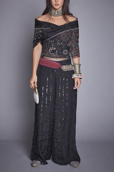 Black wrap top and palazzos