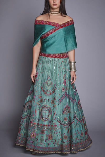Jade green embroidered lehenga and blouse