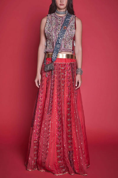 Red embroidered lehenga and blouse