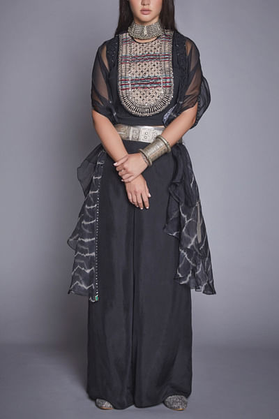 Black embroidered crop top and palazzo set