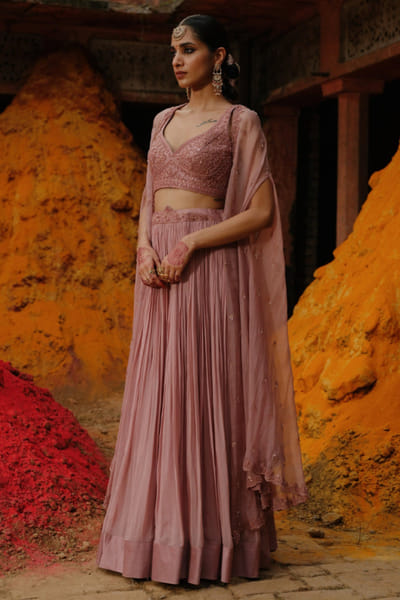 Jigar Mali Lilac dori embroidered cape-skirt set JIGAJUL26D250842