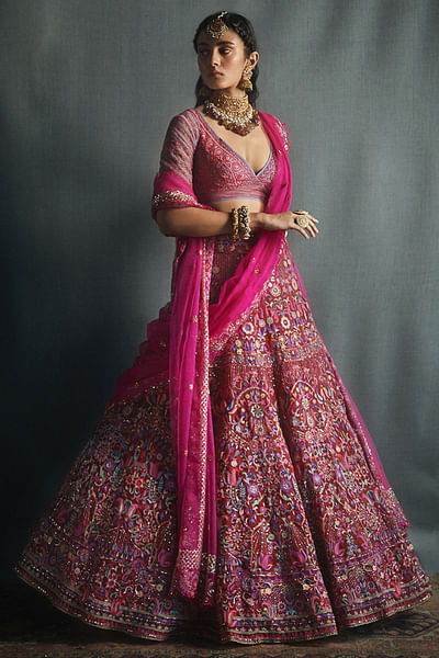 Embroidered raw silk lehenga set