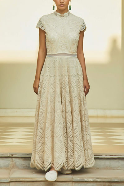 Ivory lace accented gown