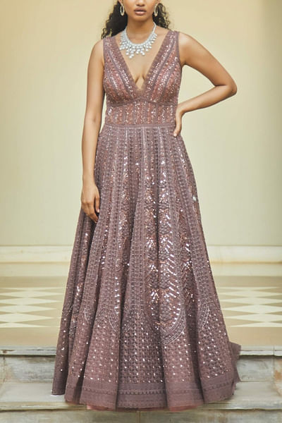 Mauve embroidered gown