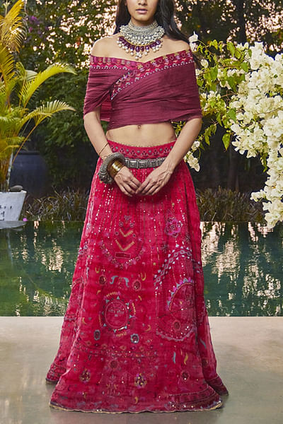 Maroon embroidered lehenga set
