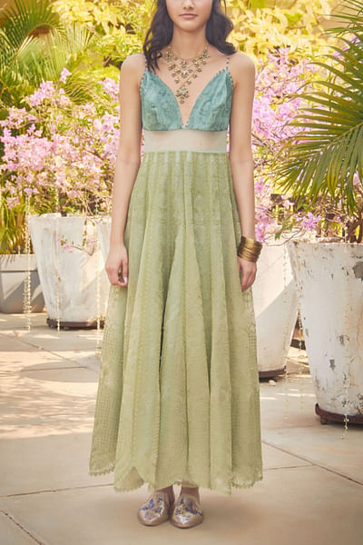Green embroidered dress