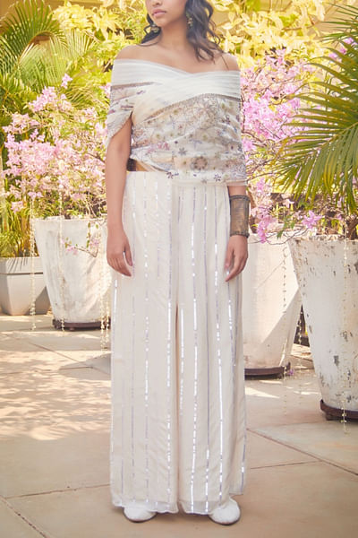 Ivory embroidered top and pants