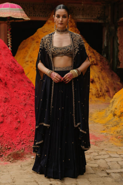 Jigar Mali Navy blue dori embroidered cape set JIGAAUG26D151433
