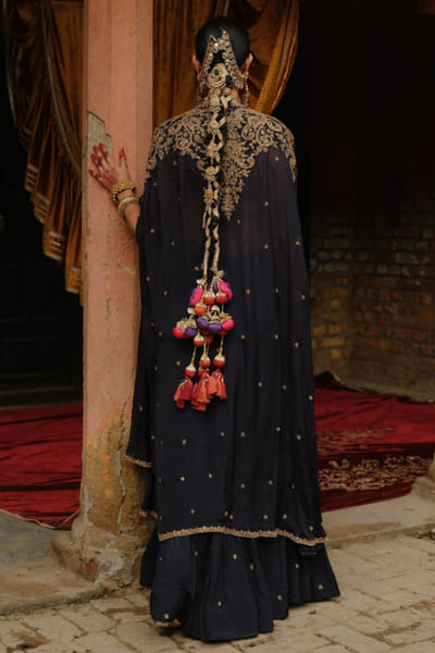 Jigar Mali Navy blue dori embroidered cape set JIGAAUG26D151433