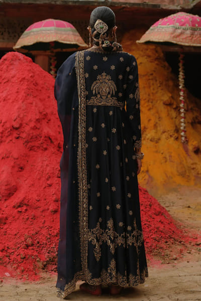 Jigar Mali Navy blue dori embroidered jacket set JIGAAUG26D151432