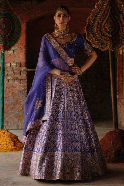 Jigar Mali Purple hand embroidered banarasi lehenga set JIGAAUG26D151440