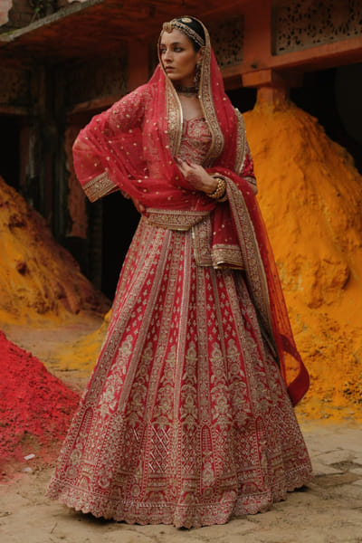 Jigar Mali Red dori embroidered lehenga set JIGAAUG26D151436
