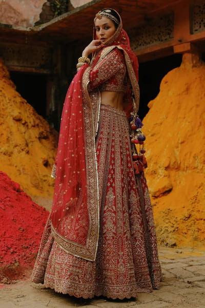 Jigar Mali Red dori embroidered lehenga set JIGAAUG26D151436