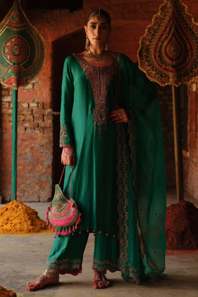 Jigar Mali Green dori hand embroidered kurta set JIGAAUG26D151448