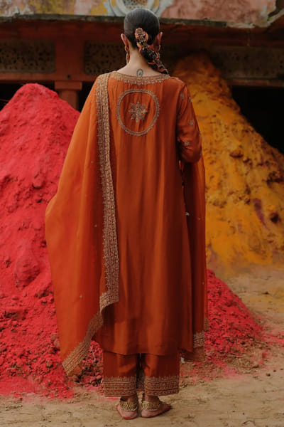 Jigar Mali Rust dori hand embroidered kurta set JIGAAUG26D151449