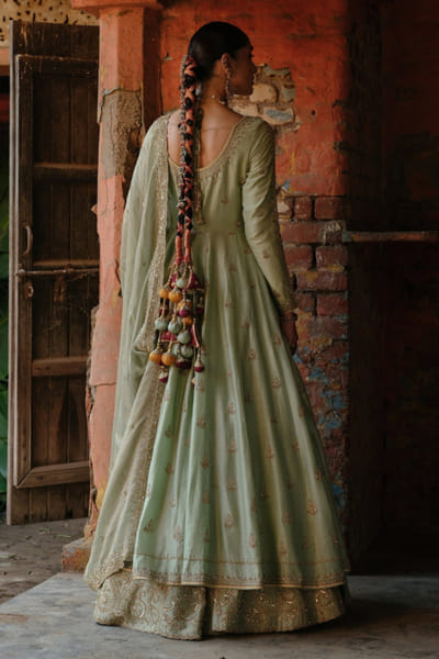 Jigar Mali Sage green dori embroidered jacket-lehenga set JIGAAUG26D151446