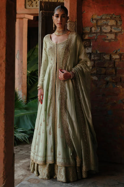 Jigar Mali Sage green dori embroidered jacket-lehenga set JIGAAUG26D151446