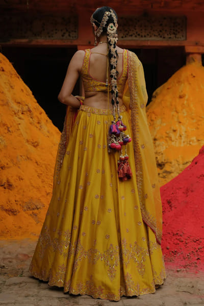Jigar Mali Yellow dori embroidered lehenga set JIGAAUG26D151438