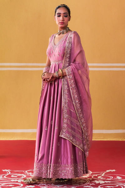Lilac dori embroidered anarkali set