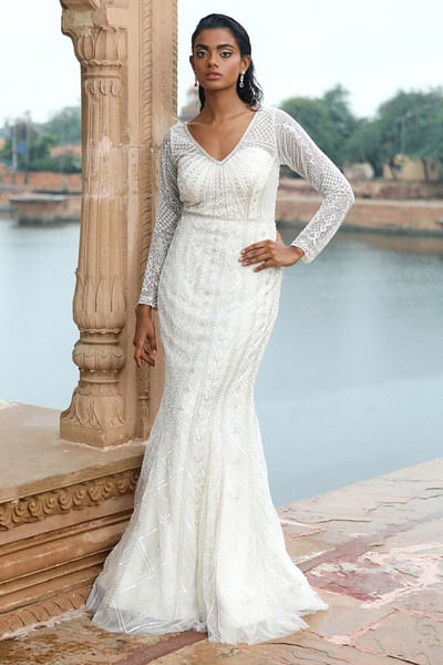 White embellished mermaid gown