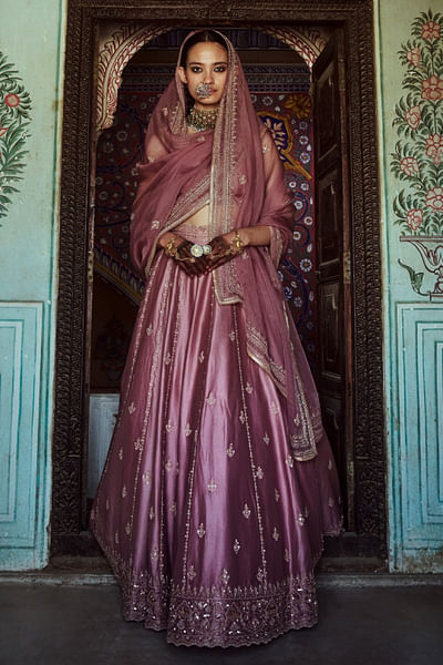 Lilac hand embroidered lehenga set