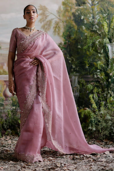 Jigar Mali Lilac dori embroidered sari set JIGMAY25D127745
