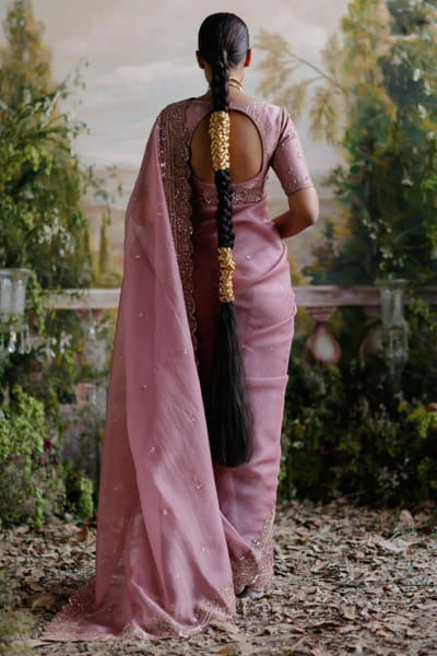 Jigar Mali Lilac dori embroidered sari set JIGMAY25D127745