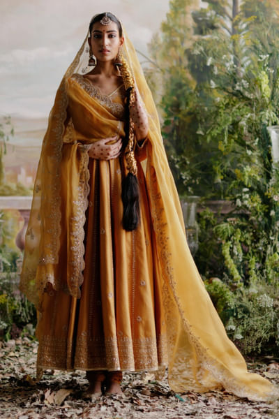 Mustard dori embroidered anarkali set