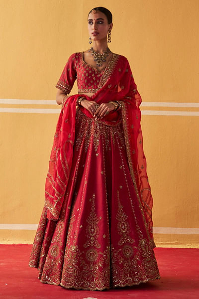 Rust maroon embroidered lehenga set