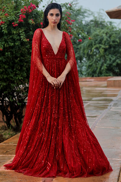 Maroon embellished gown