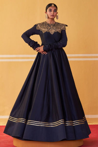 Navy blue aari embroidered anarkali