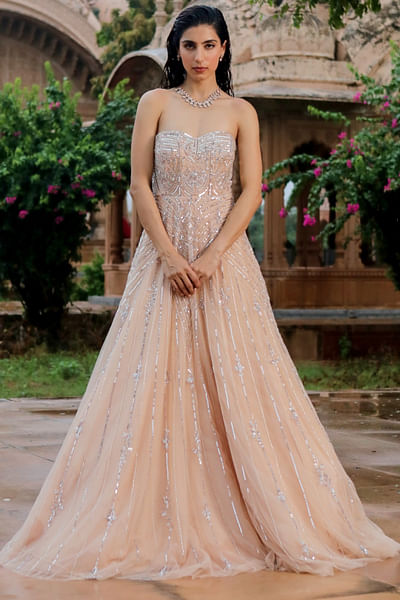 Nude silver embellished gown