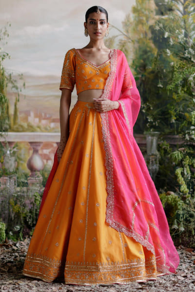 Jigar Mali Orange dori embroidered lehenga set JIGMAY25D127760
