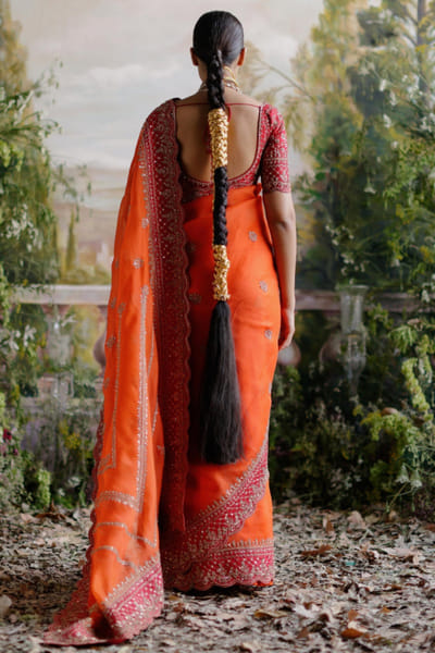 Jigar Mali Orange aari embroidered sari set JIGMAY25D127742