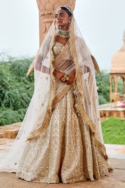 Off-white embroidered lehenga set