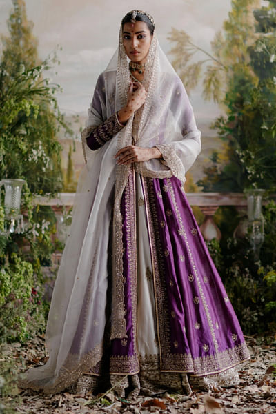 Purple embroidered jacket anarkali set