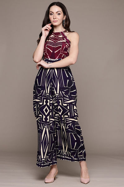 Blue geometric printed jumpsuit