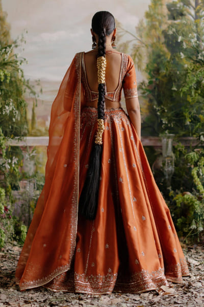 Jigar Mali Rust orange aari embroidered lehenga set JIGMAY25D127755