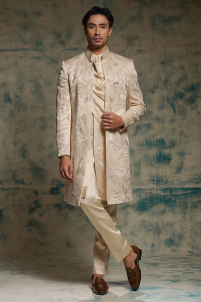 Buttercream hand embroidered jacket set