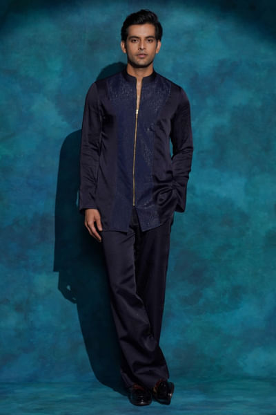 Midnight blue linen silk shirt and trouser set