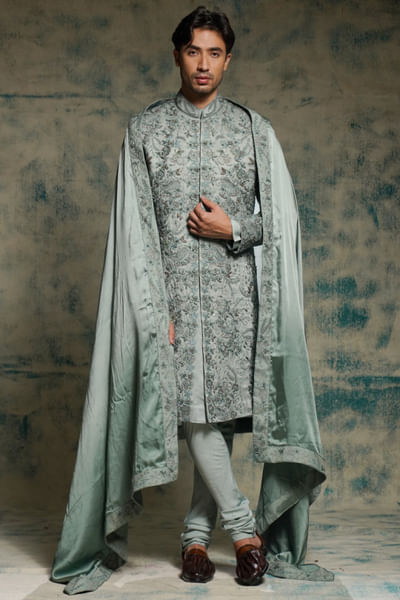 Chateau gray hand embroidered sherwani set