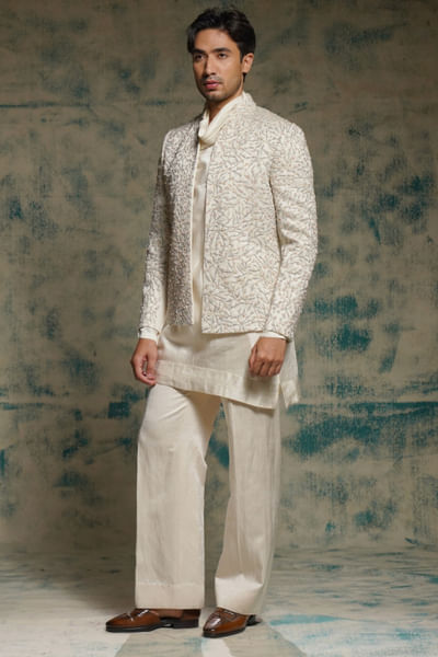 Ivory dori hand embroidered short jacket set