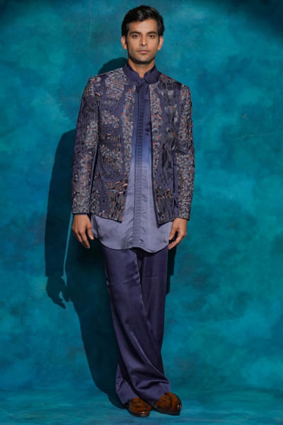 Oceanic purple embroidered short jacket set